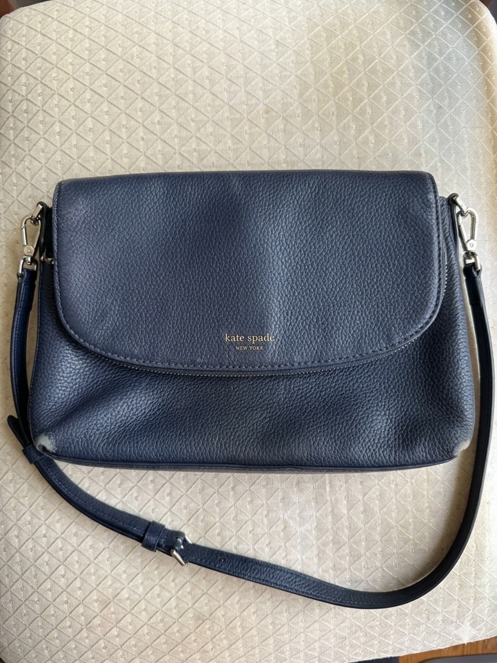 kate spade black pebbled leather flap crossbody bag
